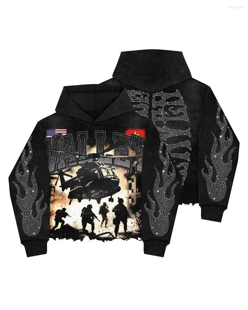 Men's Hoodies Trendy High Street Anime Print Niche Diamond Design Casual Loose Hooded Sweatshirt Couple Autumn And Winter Simple Coat