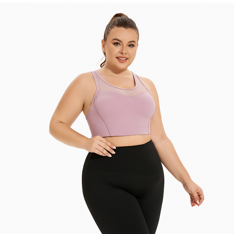 Large Mesh Splicing Vest Sports Shockproof Women Running One-piece Beautiful Back Gathering Plus Size Fiess Bra Yoga