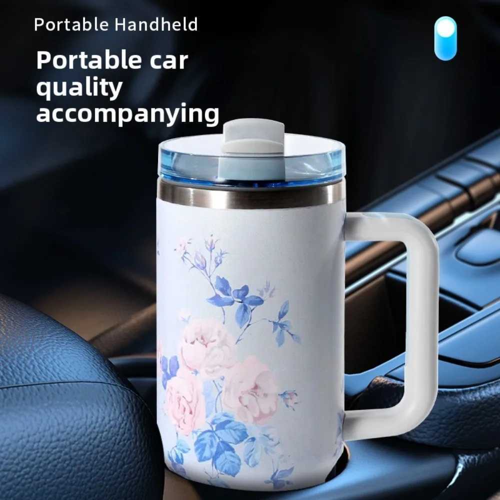 40 Oz Insulated Water Bottle with Handle and Flip Top Straw - Cup Holder Fits Leak-Proof Lid Keeps Cold for 12 Hours Single Pack C251114