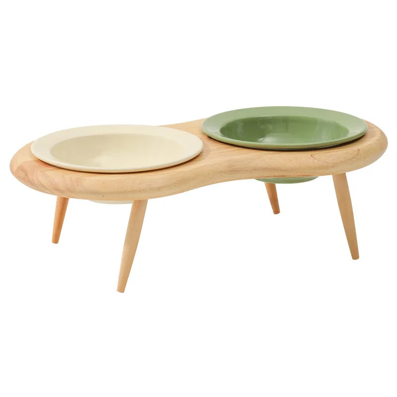 Beautiful ceramic oak high shelf tableware set small dog double food bowl mini dog water bowl rack cat pink feeder pet supplies 250414