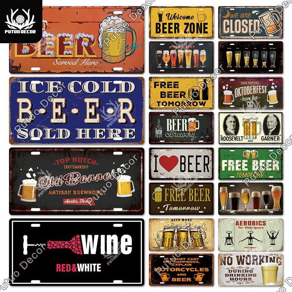 Putuo Decor Beer Metal Sign Tin Sign Plaque Metal Vintage License Plate Decoration for Bar Pub Man Cave Living Room Wall DecorM251114