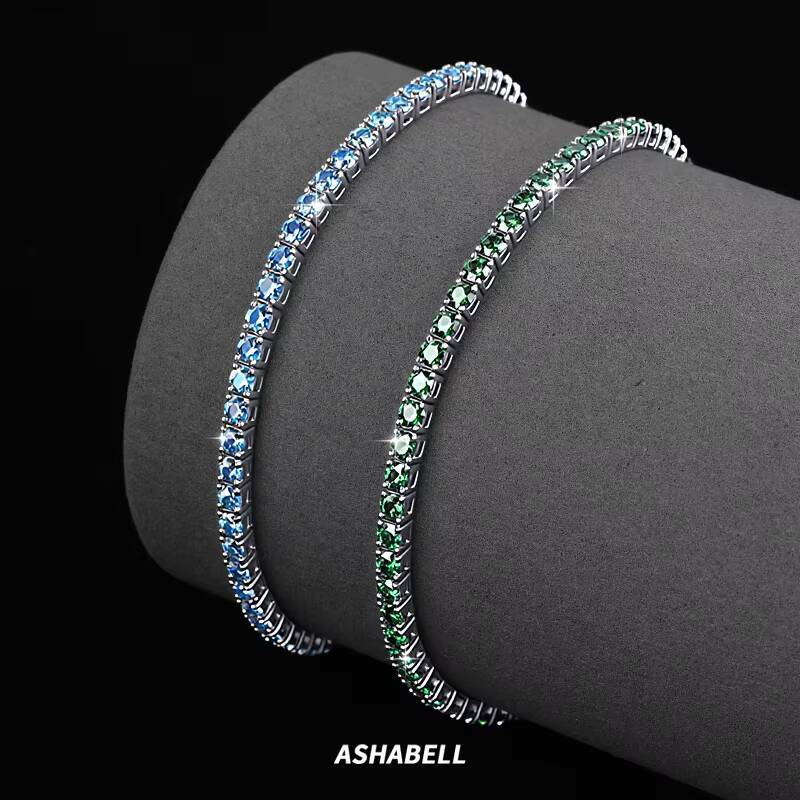 Pass test Pen With GRA 925 Silver HipHop Ice Out Blue Moissanite 3mm Tennis Chain Vvs D Color Green Moissanite Tennis Bracelet