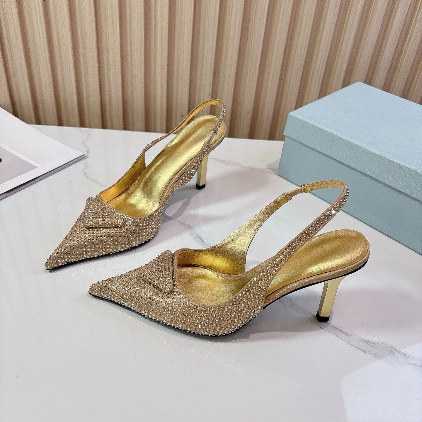 Glam Crystal Embellished Pumps Luxury designer women shiny Rinestone stiletto heel Slingback shoes Pointed toe slip on elegant evening shoes Fashion wedding shoes