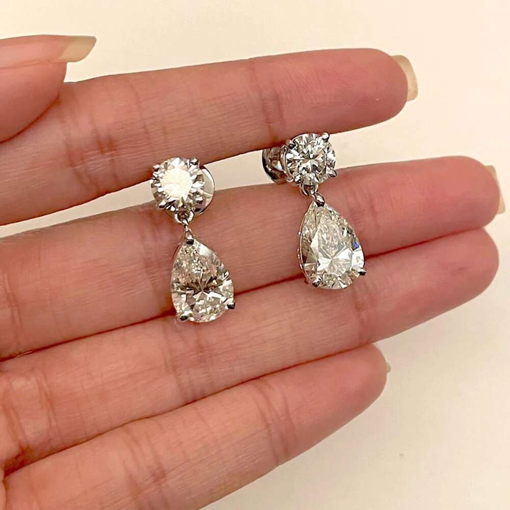 Gra Certified Pear/Round Cut Moissanite Diamond Drop Earrings for Women 100% 925 Sterling Silver Waterdrop Shape Stud Earring