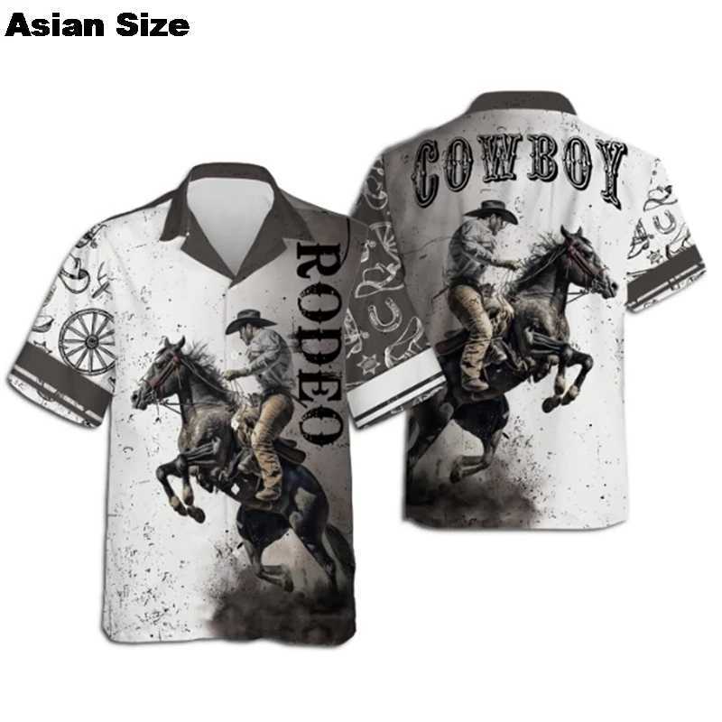 Harajuku 3D American Western Cowboy Printed Mens Shirt 2025 Fashion Street Clothing 80s Top Cool Casual Collar Shirt W250414