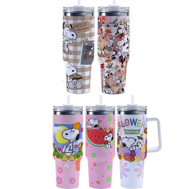 40oz Kawaii Snoopys Stainless Steel Insulated Straw Water Bottle with Handle High Capacity Travel Portable Car Cold Drinking Cup C251114