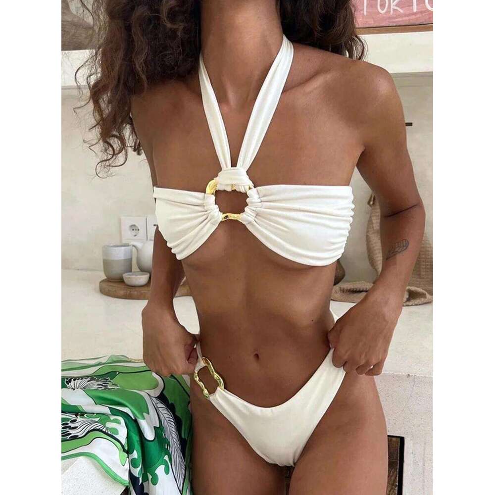 Fashion Swim Suit Sexy Woman Contrast Color Two-Piece Bikini Swimsuits Beach Womens Bathing Suits Stripe Three-Point Swimwear Lady Halter Bikinis
