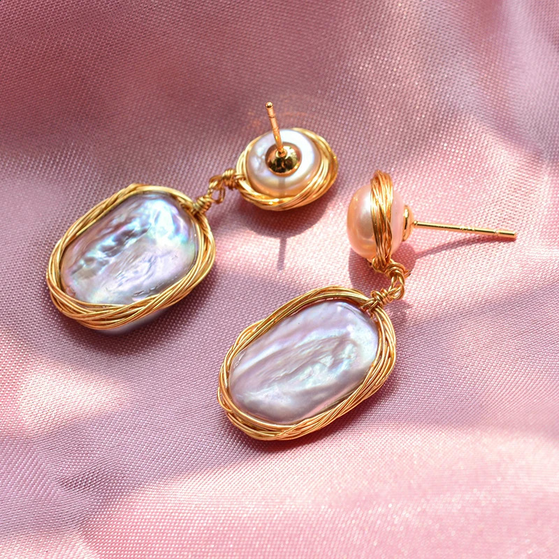 100% natural Baroque freshwater pearl 14K gold filled womens tassel stud earrings jewelry 250409