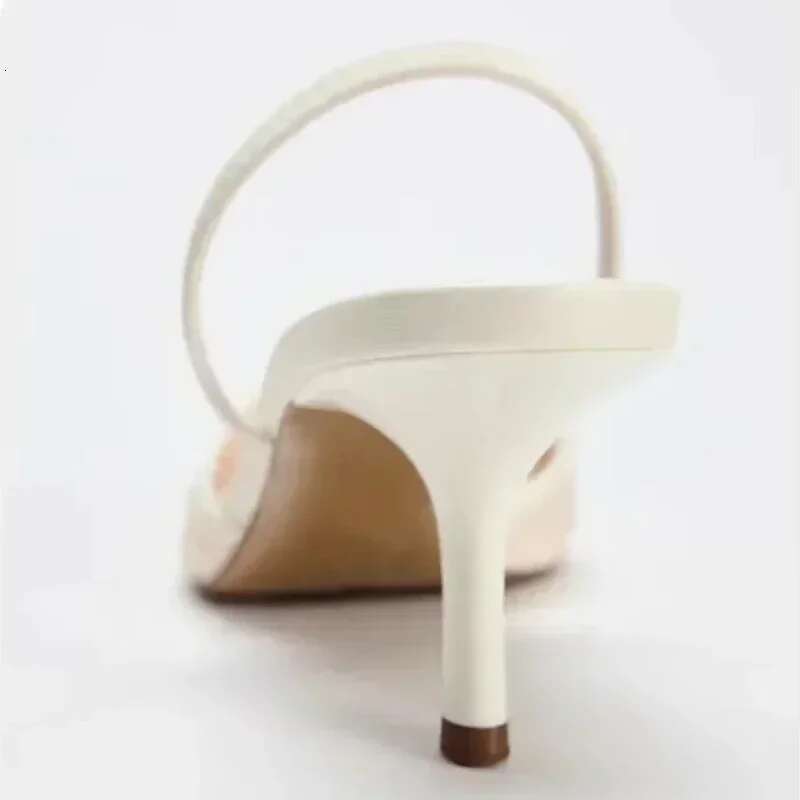 Mesh Embroidered Brand Sandals String Bead Thin Heels Mules Shoes Pointed Toe Sgback Slippers Women atos De Mujer