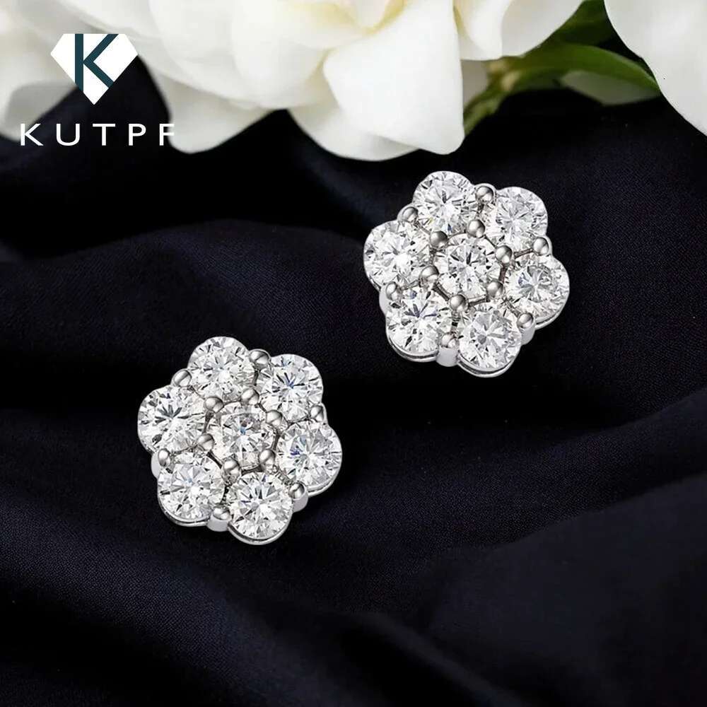 3/5mm 7-stone Moissanite Diamond Stud Earrings with Certificate 925 Sterling Silver Honeycomb Flower Ear Studs for Women Jewelry