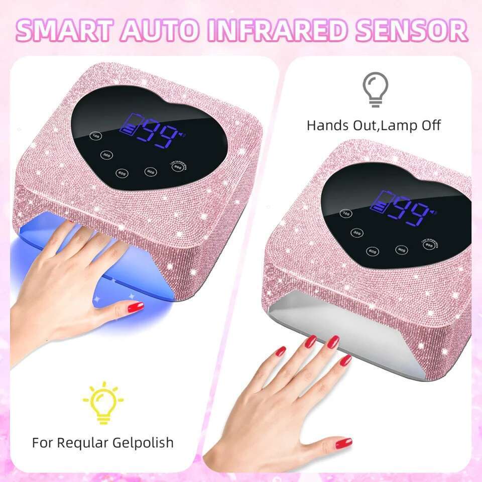 UV Nail Dryer Lampara De Unas 72W Rechargeable Curg Lamp With Rhies Large Heart Shaped LCD For Salon And Home