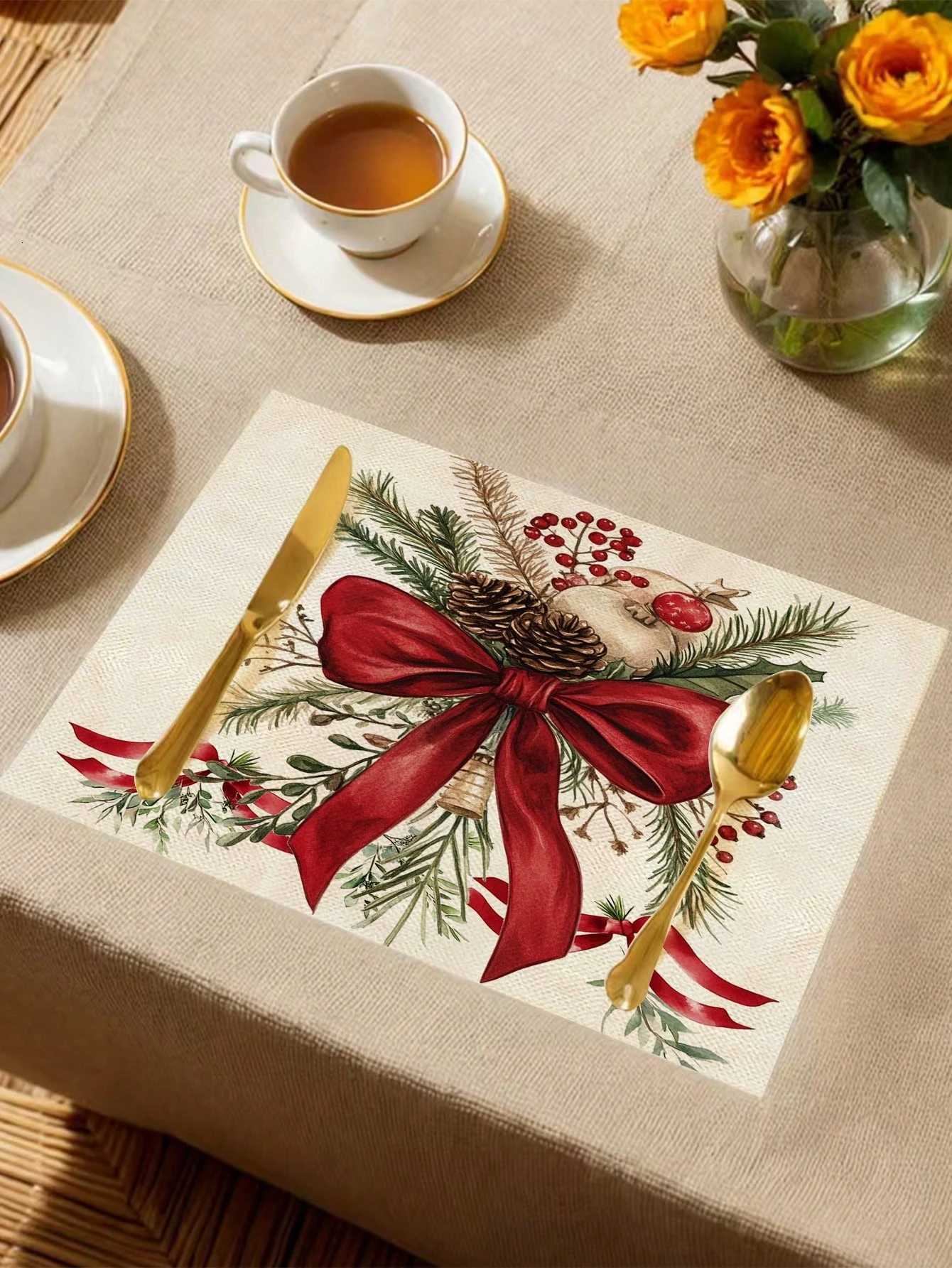 Christmas Christmas Themed Table Runner With Bow Pine Cone Holly Berries Print For Festive Dining Table Decor High Quality Elegant Holiday Y251113