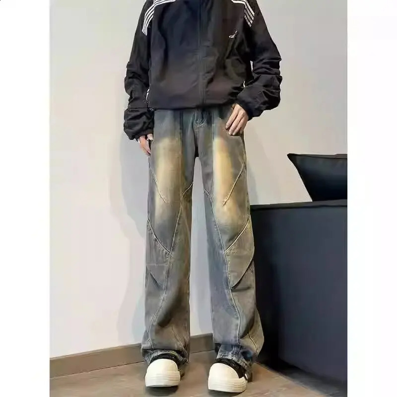American style niche deconstruction of spring and autumn mens wide leg jeans Vibe trendy loose casual retro Vinta 250407
