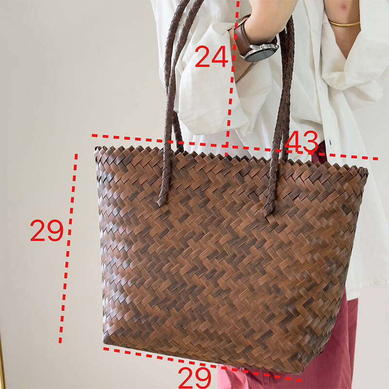 Handmade Beach Bag Large Capacity Rattan Bamboo Joint Tote Water Bucket Bag, Hand Cabbage Basket, Hand-Held Grass Woven Bag S Kq2