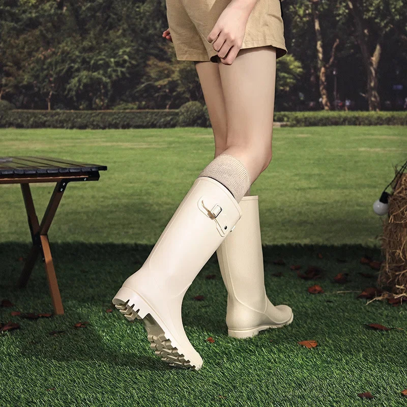 Fashion Non-slip Rain Boots Women Knee-High Water Boots Waterproof Long Tube Rubber Boots Womens High Tube Galoshes Rain Shoes 250410