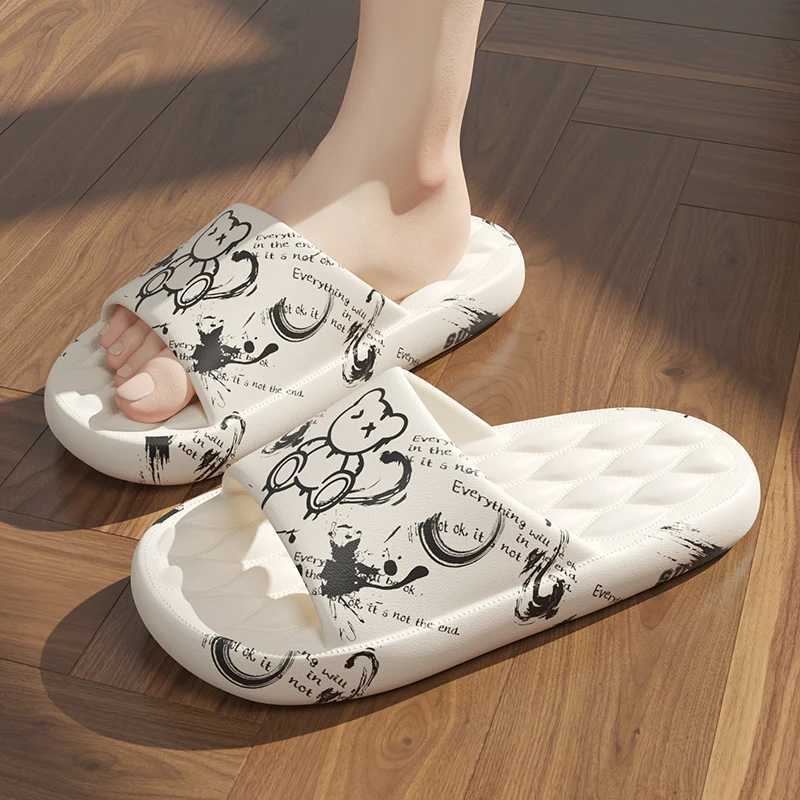 Plus Size 48 Graffiti Mens Slide Sole EVA Indoor Open Toe Flip Beach Slide Flat Shoes Printed Cartoon Slide W250414