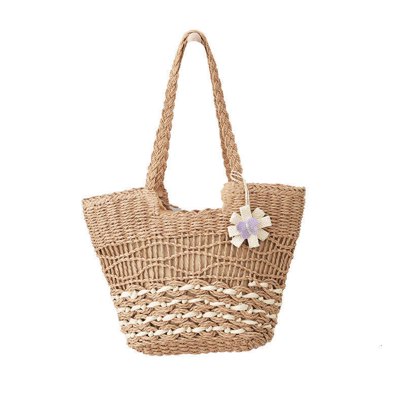 Handmade Beach Bag Handmade Straw Woven Shoulder Versatile Large Capacity Tote With Inner Lining Hollow Ripple Summer Beach Bag For Women Kq2