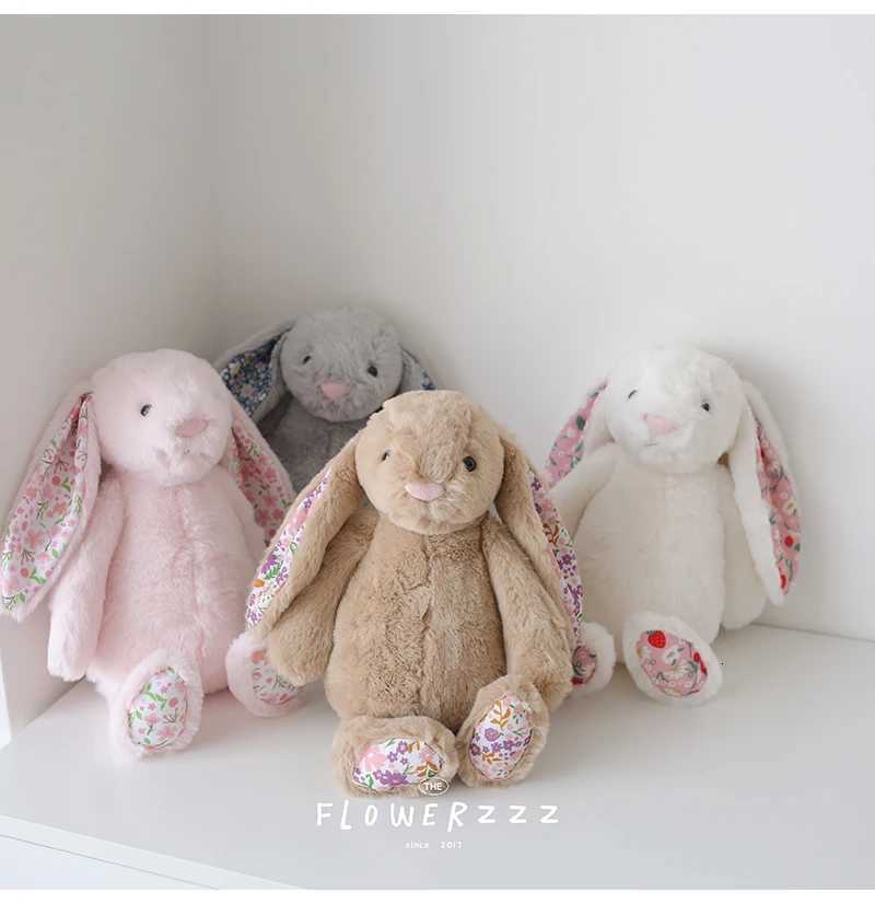 Rabbit Plushies Bonnie Rabbit Floral Ears Plush Toys Rabbit Stuffed Dolls Kawaii Room Decor Toy Soft Sofa Cushion Kids Gift Y251114