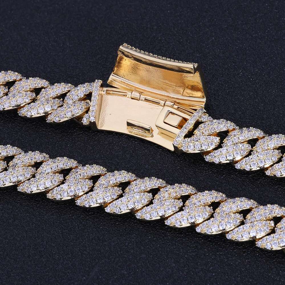 Hip Hop Jewelry Custom New Style Iced Out Cuban Link Necklace Bling Round Diamond Stones 13mm 2 Rows Miami CZ Chain Women