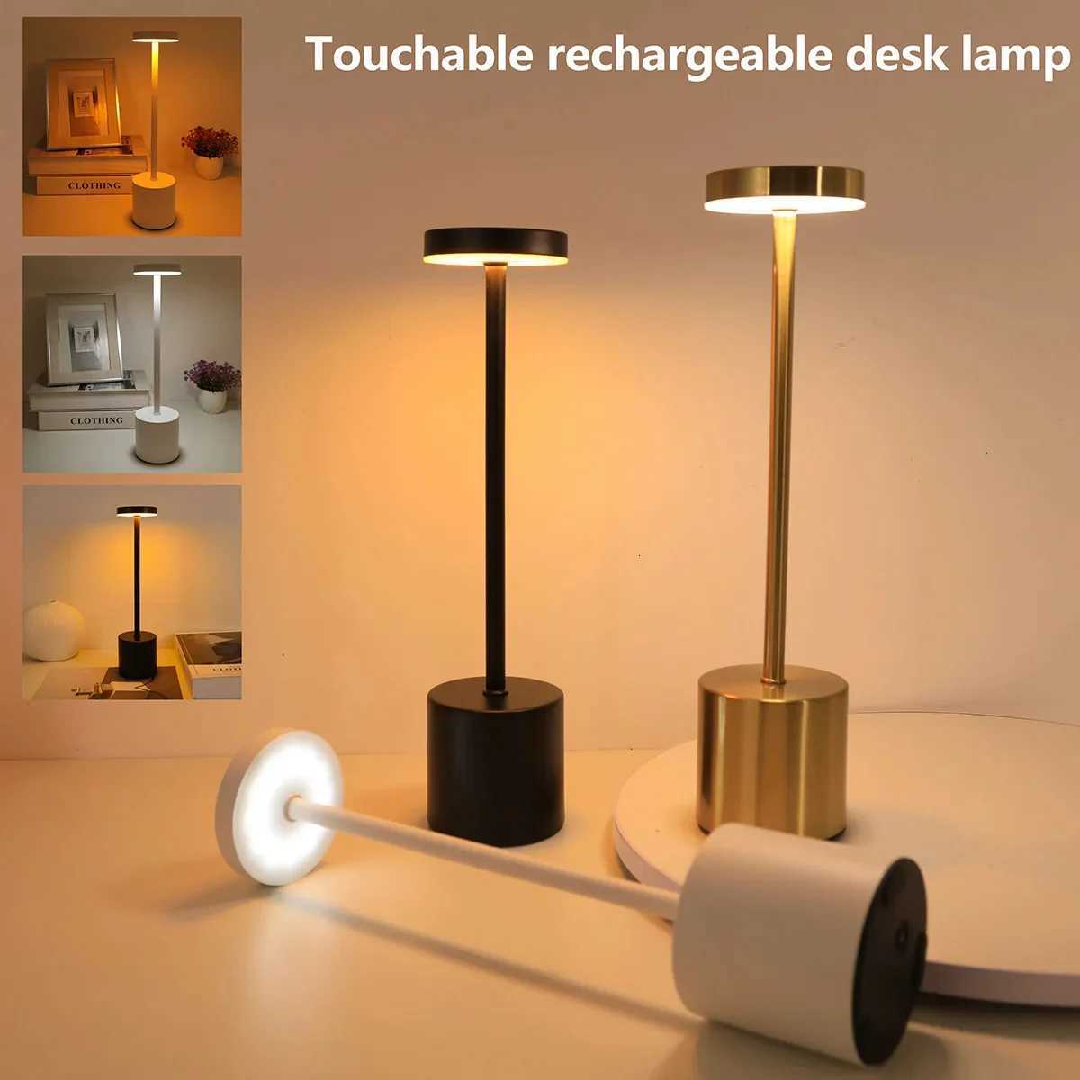 Simple LED Rechargeable Touch Metal Table Lamp Three Colors Bedside Ambient Light Bar Outdoor Decoration Night Light M251114