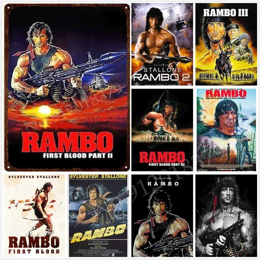 Classic Movie Rambo First Blood Poster Vintage Metal Tin Sign Plate Room Decor Iron Painting Plaque Garage Home Decor 30x40cmM251114