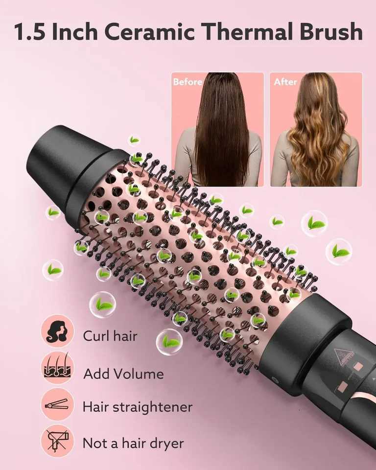 Hair Curling Iron Brush Thermal Brush Create Blowout Look Natural Curls Dual Voltage Ceramic Curling Iron with Detachable BrushT251114