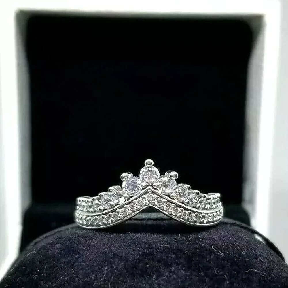 Princess Crown Moissanite Engagement Rings For Women V-shape 925 Sterling Silver Wedding Band Lab Diamond Cocktail Ring