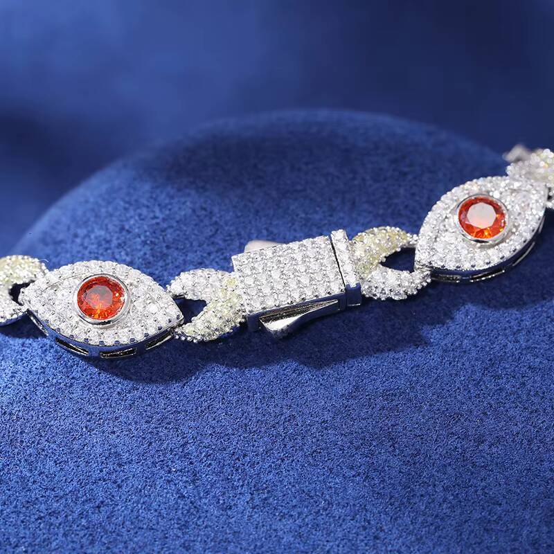 Punk Rock Party Jewelry 925 Silver Infinity Cross Evil Eye Cuban Bracelet Hip Hop Iced Out Moissanite Men Bracelet