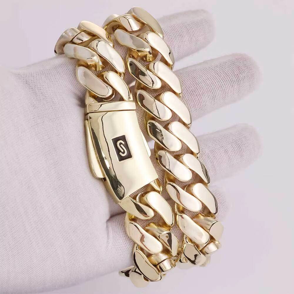 Hip Hop 20mm Gold Plated High Quality Brass Cuban Link Chain Necklace Chunky Monaco Thick Cuban Chain Jewelry for Gift Zircon