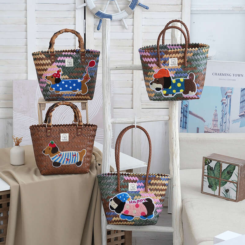 Handmade Beach Bag Imitation Vine Large Capacity Woven With Hand Gift Vegetable Basket Single Shoulder Bag Women's Handbag Kq2