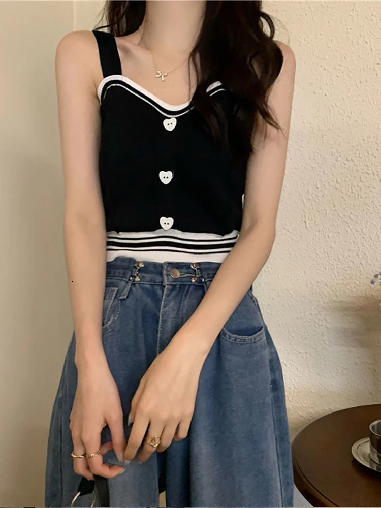 Heliar Womens Cute Top with Buttons Knitted Summer Camis Y2K Patch 2024 250414Z