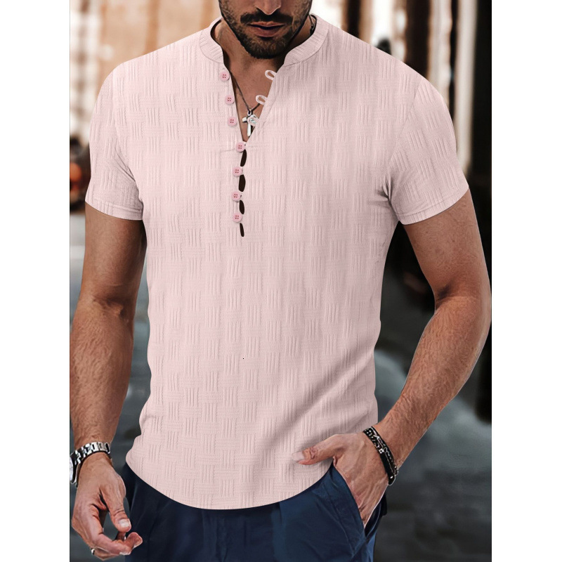 2025 mens jacquard casual lining polo shirt plain collar summer casual clothing