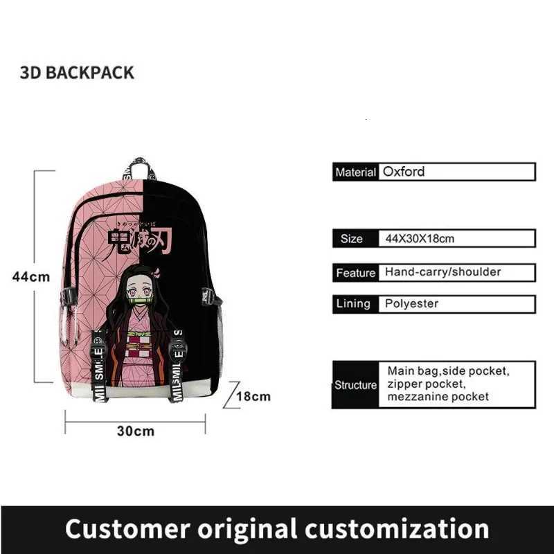 Anime Demon Slayers Backpack Kimetsu No Yaiba Cartoon Kawaii Nezuko Print 3D Schoolbag Large Capacity Student Sport Bag Kid GiftW251113