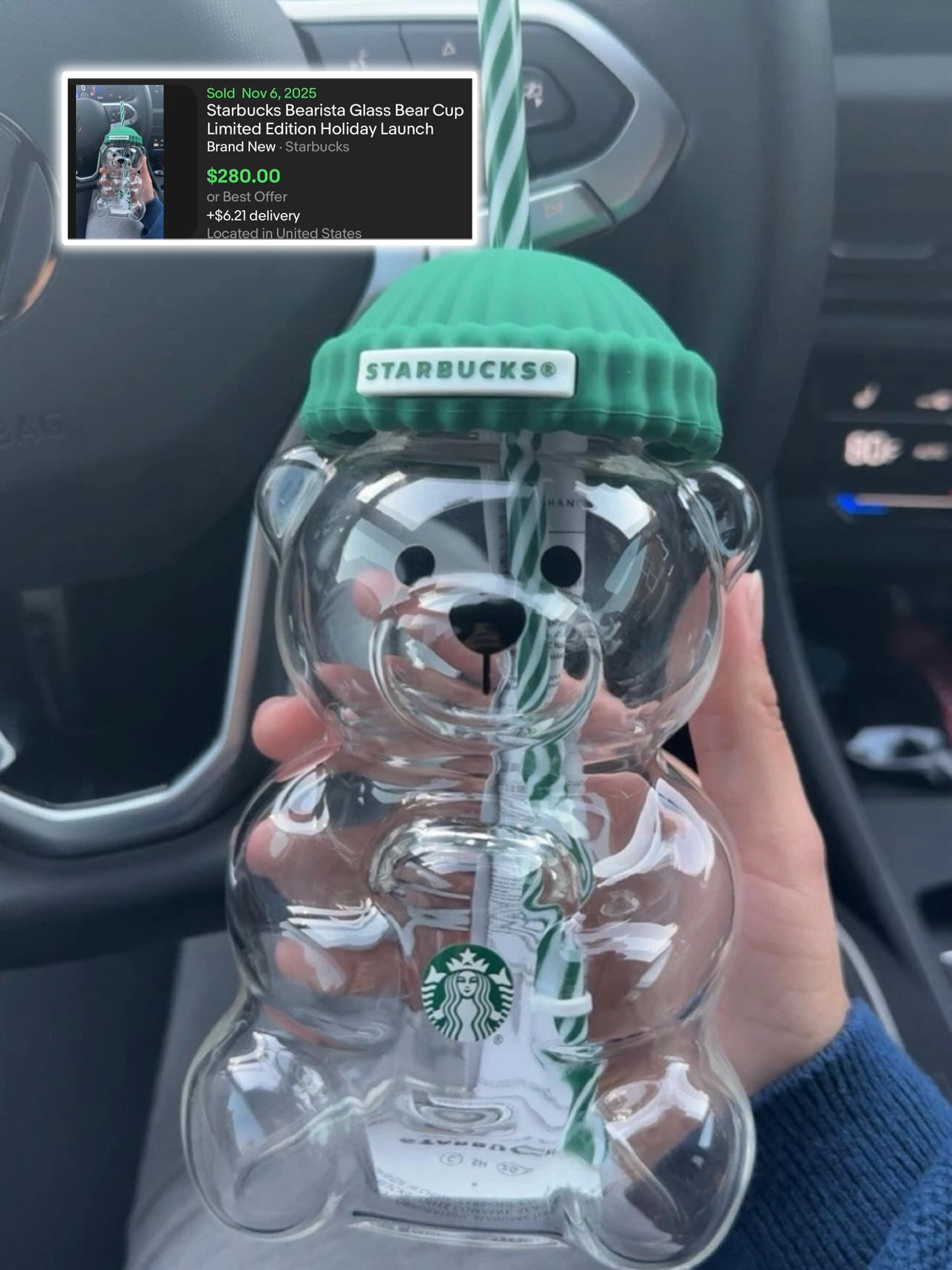 20oz Star bucks Glass Barista Bear Bear Cup With Straw Cute Transparent Tumbler With Hat For Iced Coffee Cold Drink Christmas Gift Bearista 2025 Limited Edition