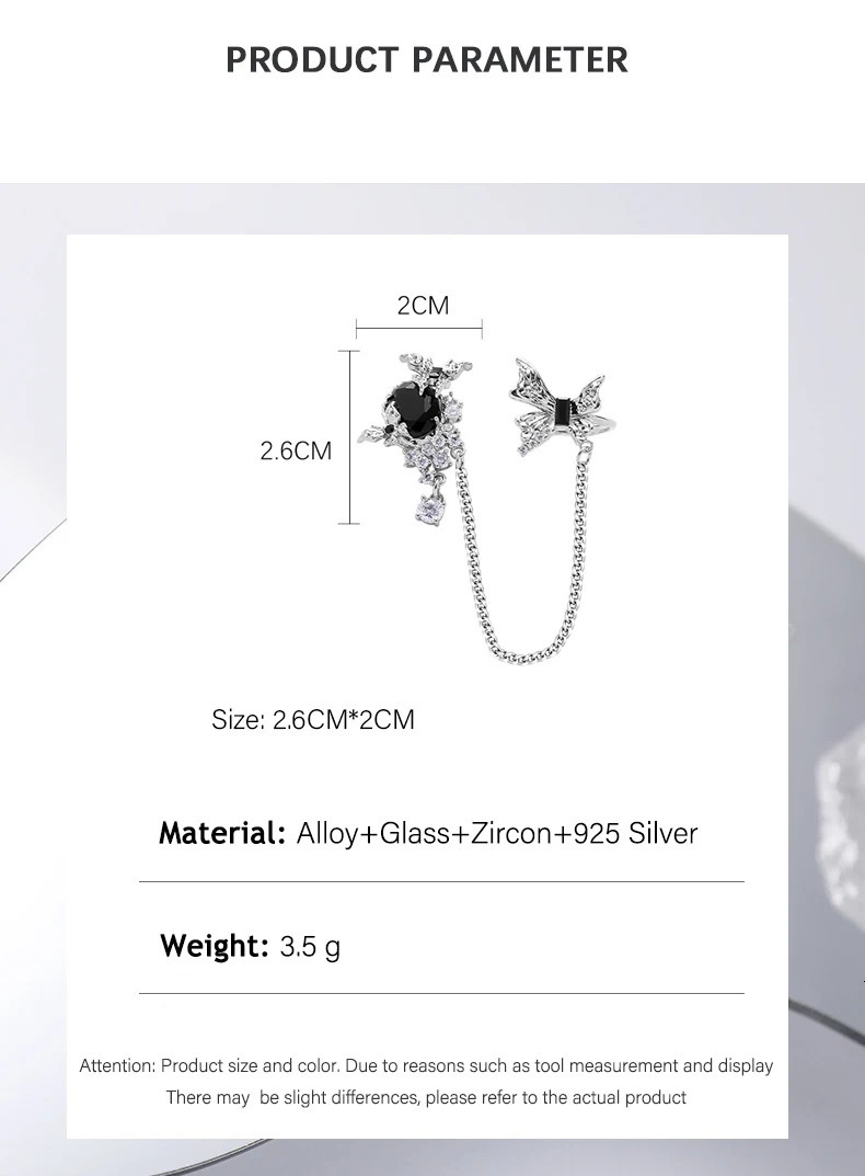 Eetit 1PC Exclusive n Inlaid Zircon Glass Butterfly Chain Ear Clip Bone Earring Delicate Jewelry for Women Gift 250411