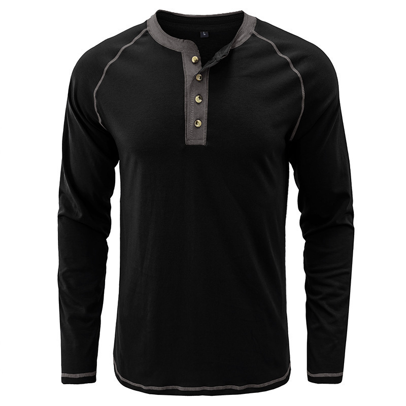 Mens Madden Shoulder Long Sleeve T-shirt Autumn/Winter Mens Henry T-shirt