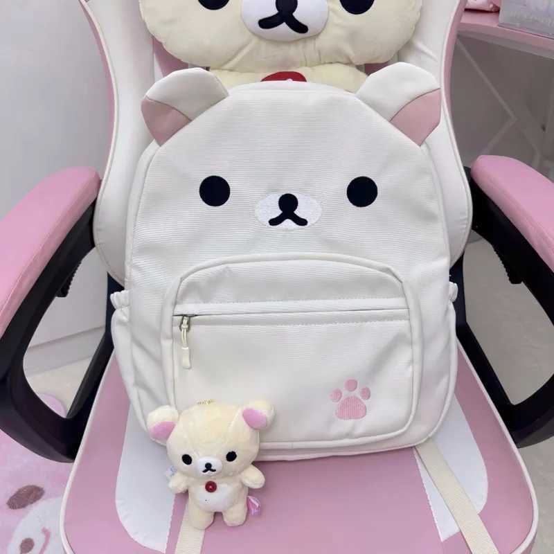 Cute Rilakkuma Backpack Anime Cartoon Embroidery Backpack Stylish Large-Capacity Student School Bag Nylon Multifunctional BagsW251113