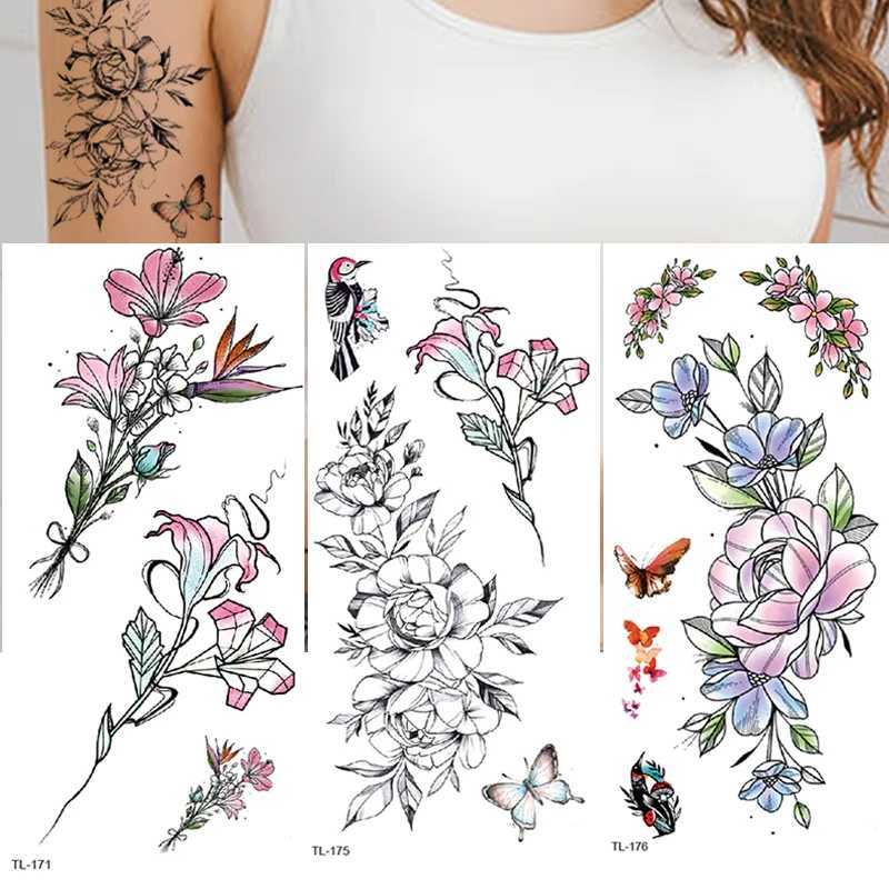 3 waterproof temporary tattoo stickers paper flowers rose glitter butterfly lace womens body art arms fashion fake sleevesXJ25414