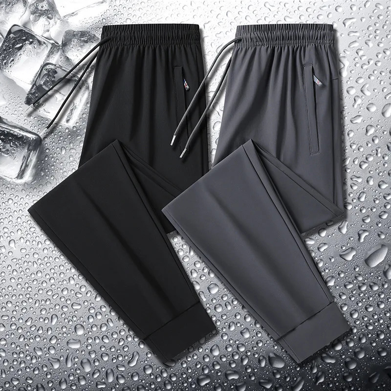 Summer sports and leisure ice silk pants loose straight ice silk mens slim fit Trouser 250410
