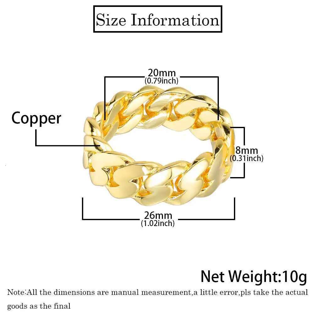 Hip Hop Rapper 8mm Luxury High Quality Plated Cuban Ring For Women Fashion Jewelry Drop Shipping