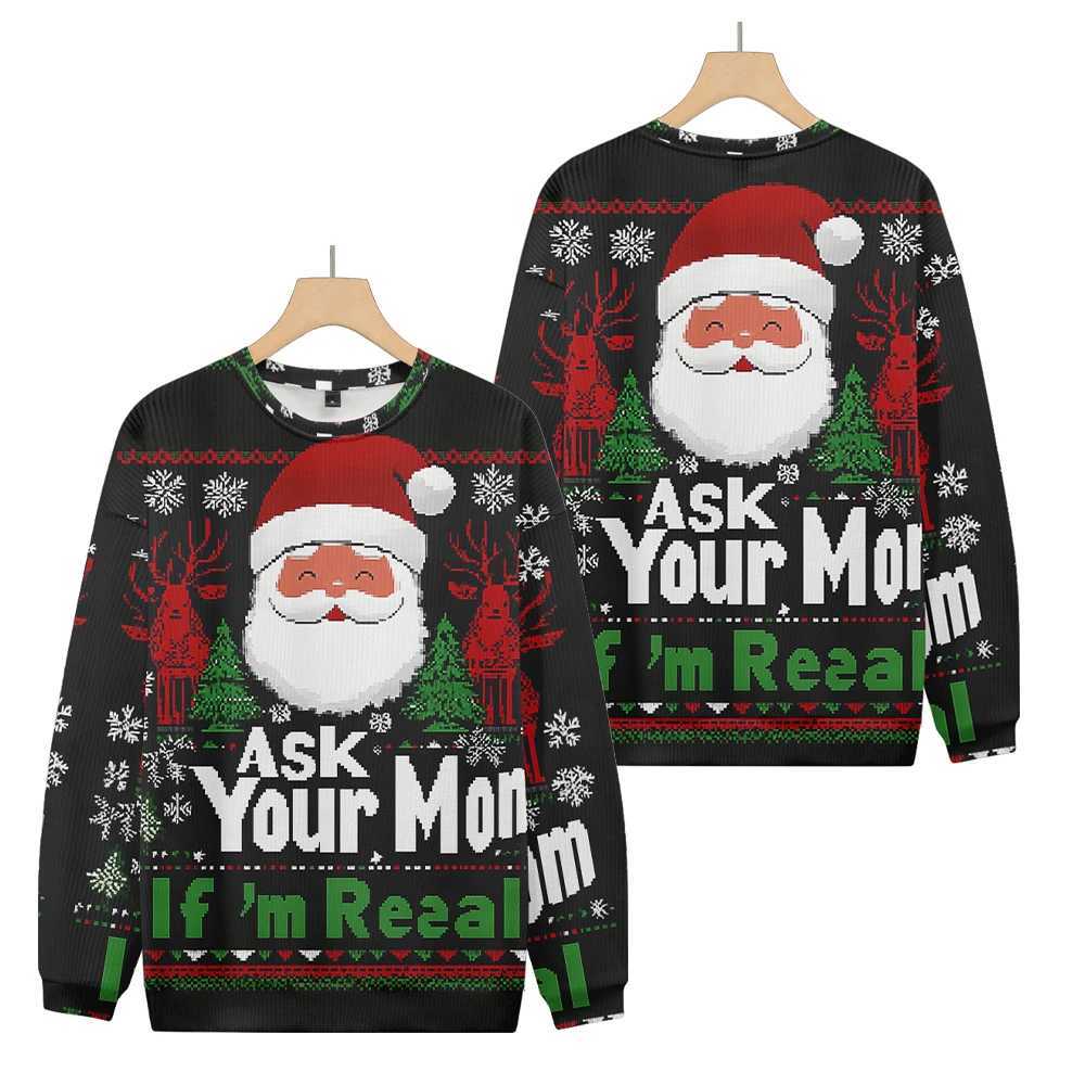 Mens staff neck sweater soft mens casual sweater new Santa Claus graphic mosaic graffiti autumn and winter latte art mens sweater W250414