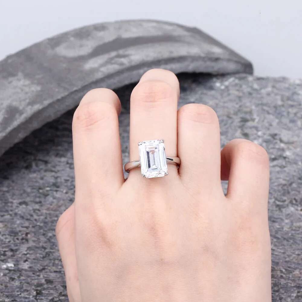 1/2/4carat Emerald Cut Moissanite Diamond Solitaire Engagement Rings with Certificate 925 Sterling Silver Wedding Ring for Women