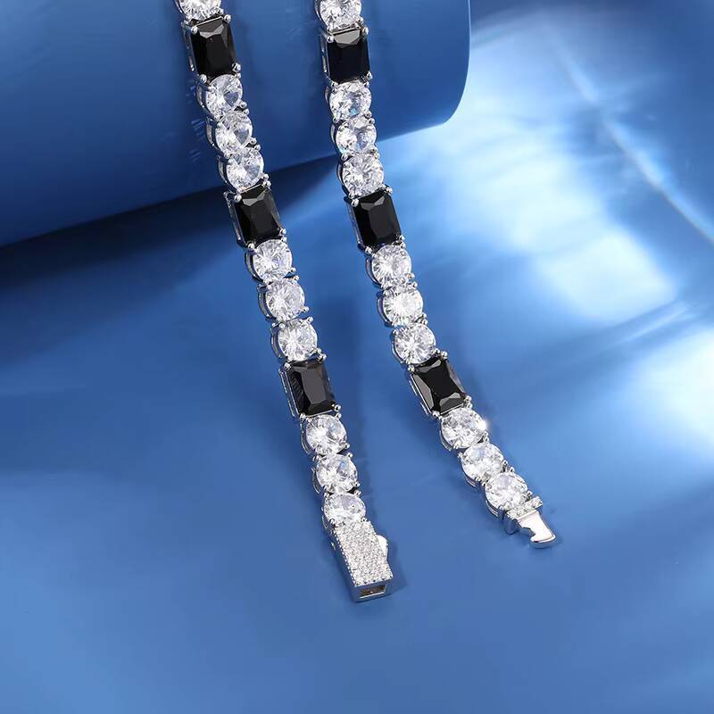 New Arrival Rapper Jewelry Sterling Silver 925 Classic 4 Prong Setting Black Zirconia Tennis Chain for Party