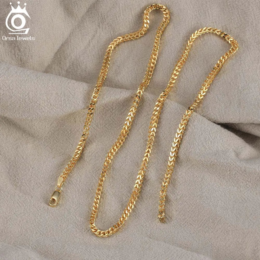 ORSA JEWELS Hip Hop 18K Gold 2.5mm Franco Chain Necklace for Men Fashion 925 Sterling Silver Choker Necklace Party Jewelry NMN13 250407