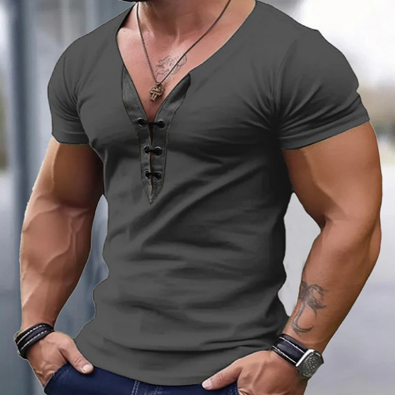 Summer Mens V-neck Splicing Sports Fitness and Leisure Youth Short sleeved T-shirt Whole Order