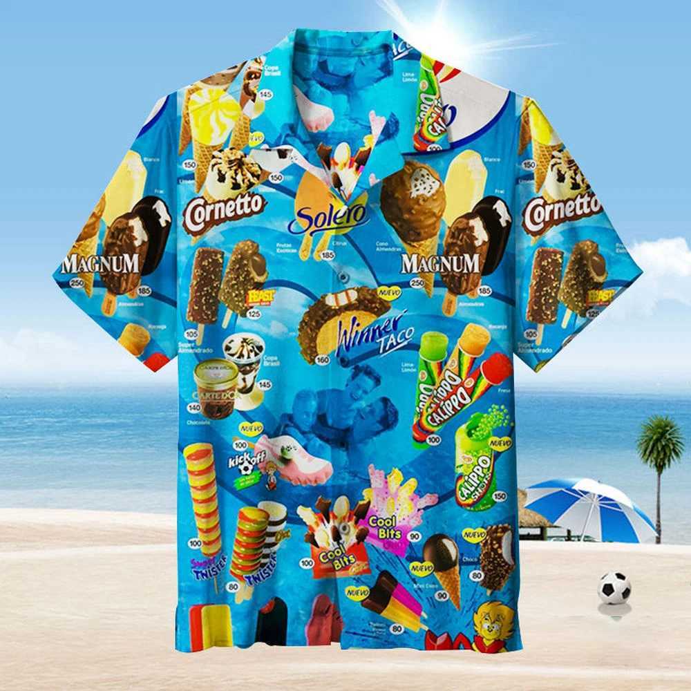 2024 Hawaii Mens Summer Ice Cream T-shirt Beach Printed Short Sleeve Top Casual Original Design Mens Wear W250414