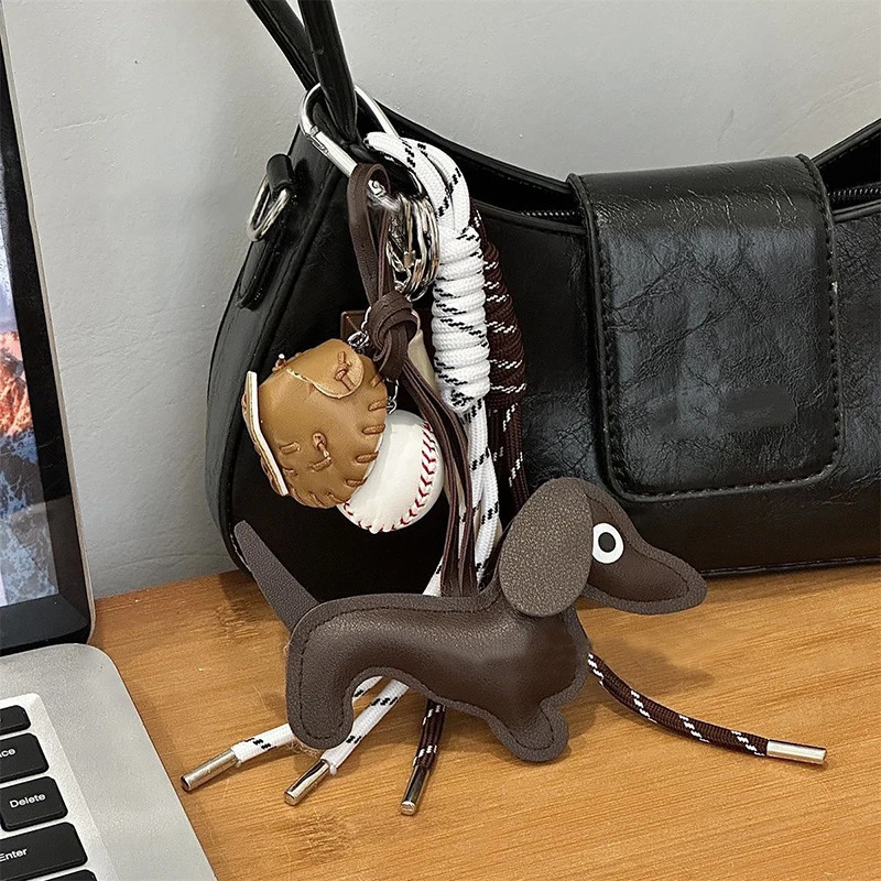 1pcs Cute Braided Rope Bag Pendant High-grade Keychain Dachshund For Phone Bag Accessories 251114