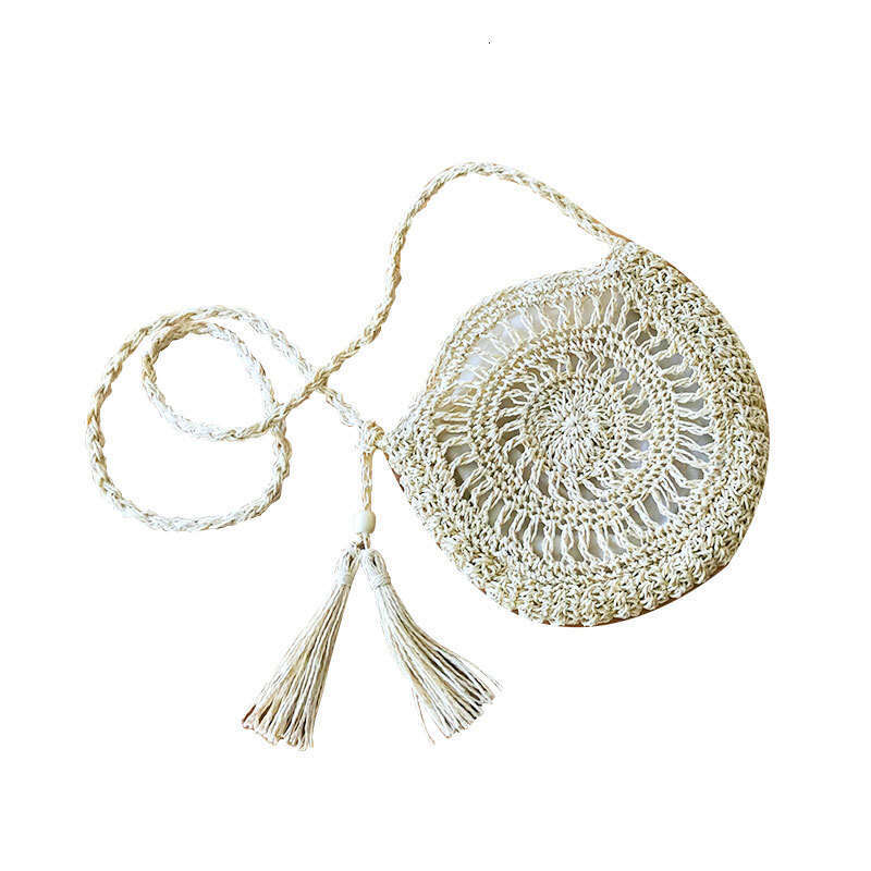 Handmade Beach Bag Handmade Paper Rope Round Tassel Crossbody Handmade Hook Flower Woven Women's Beach Bag, Thailand Kq2