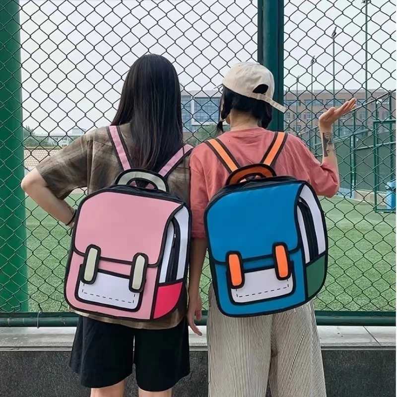 Y2K Cute 2D Drawing Cartoon Bag Anime Backpack 3D Comic Student Schoolbag Kawaii Teenage Daypack Funny Kids Travel Bag MochilaW251113