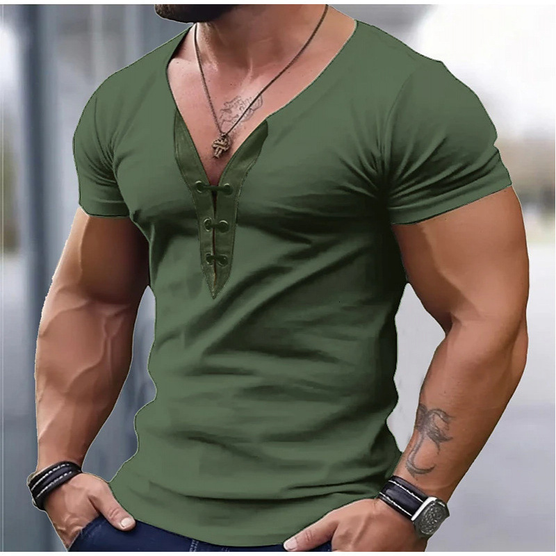 Summer Mens V-neck Splicing Sports Fitness and Leisure Youth Short sleeved T-shirt Whole Order